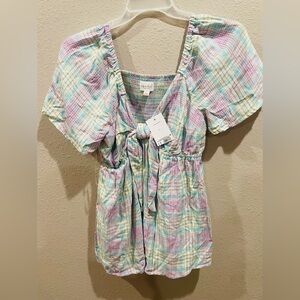 Isabel Maternity by Ingrid & Isabel Pastel Plaid Tie-Front Tunic